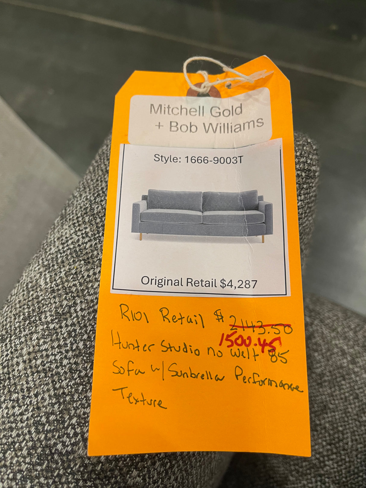 Mitchell Gold + Bob Williams Hunter Studio No Welt 85 Sofa with Sunbrella Performance Texture