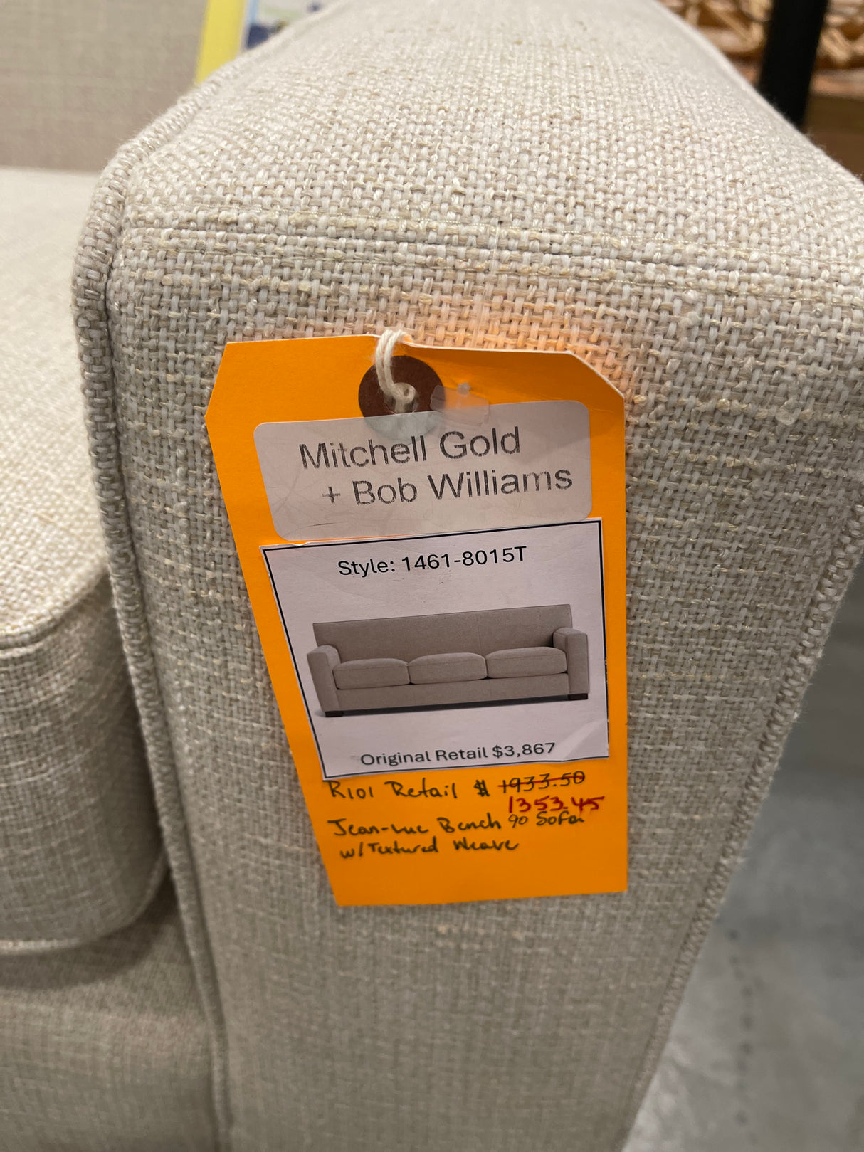 Mitchell Gold + Bob Williams Jean-Luc Bench 90 Sofa with Textured Weave