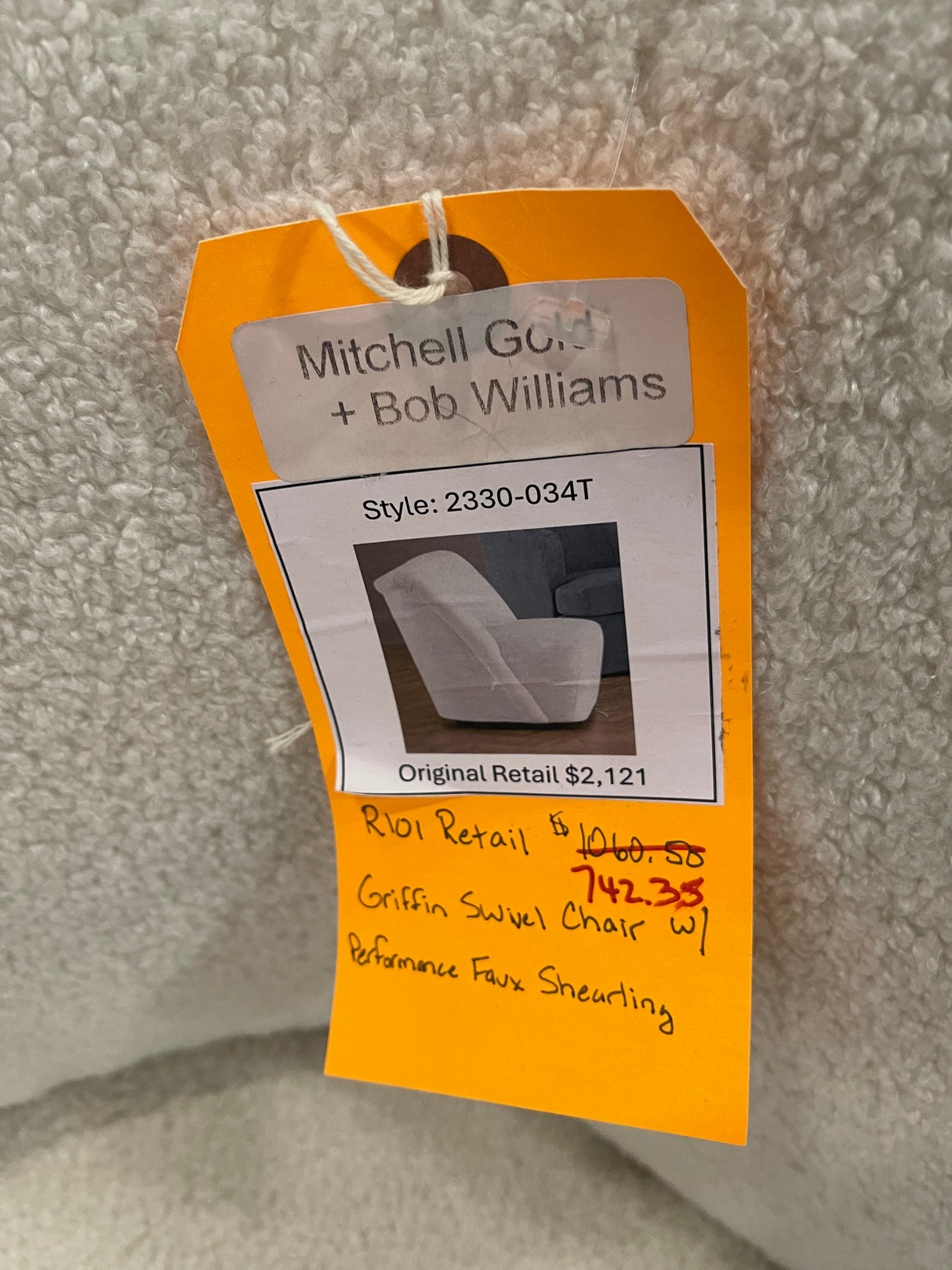 Mitchell Gold + Bob Williams Griffin Swivel Chair with Performance Faux Sherling