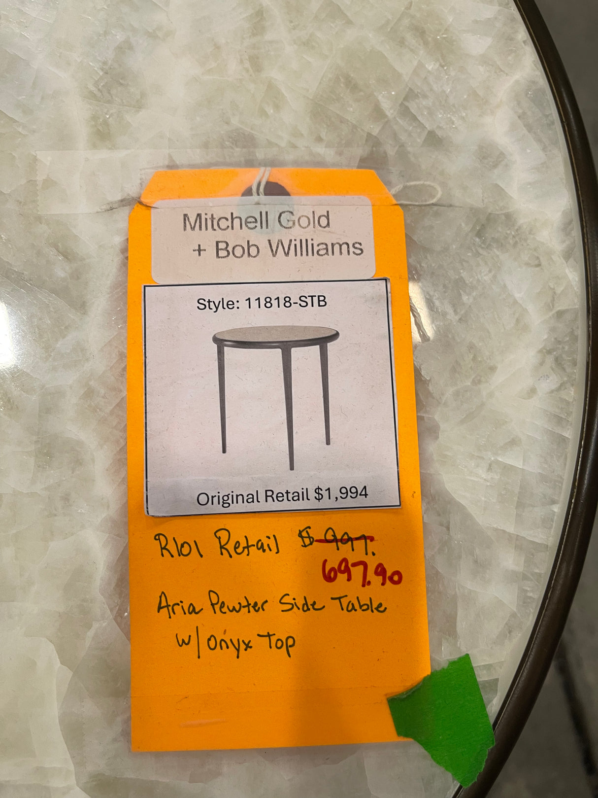 Mitchell Gold + Bob Williams Aria Pewter Side Table with Onyx Top