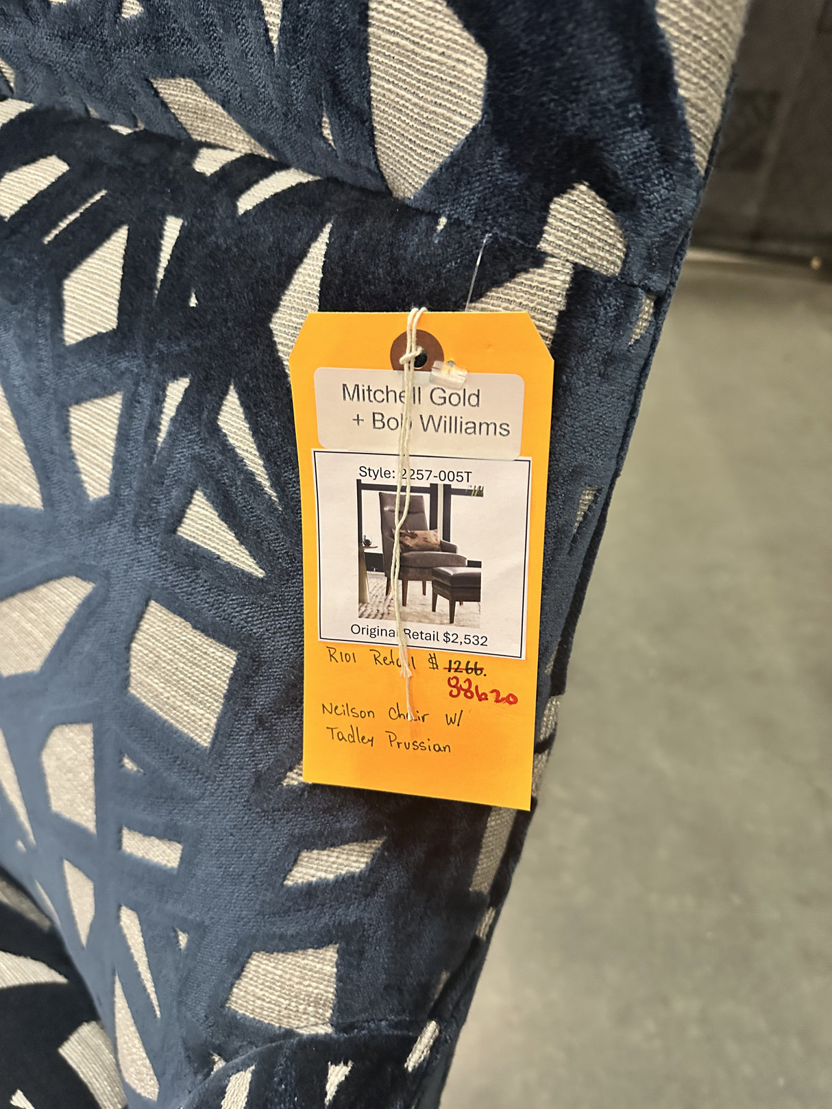 Mitchell Gold + Bob Williams Neilson Chair w/ Tadley Prussian - 65% Off Retail Price