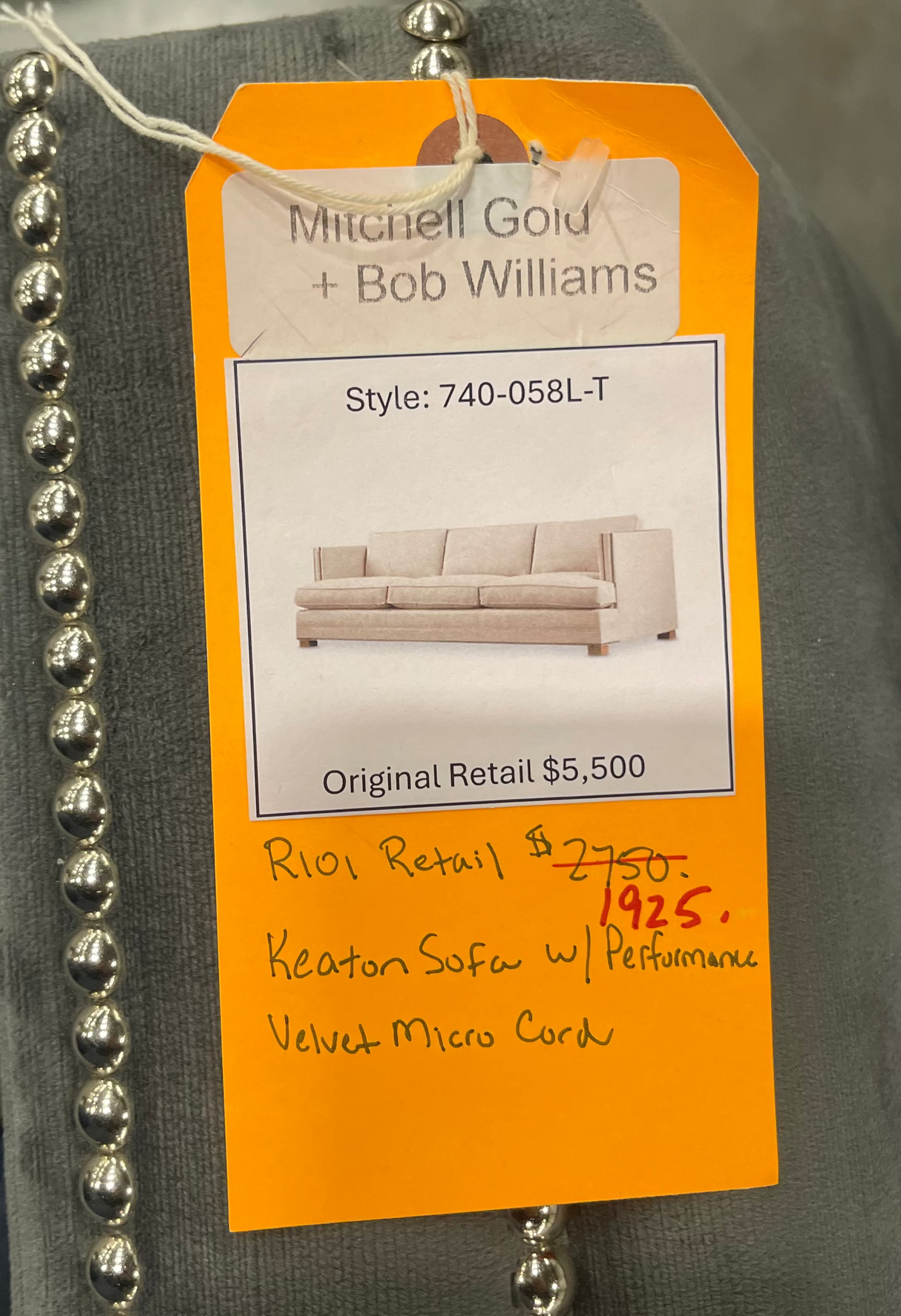 Mitchell Gold + Bob Williams Keaton Sofa with Performance Velvet Micro Cord