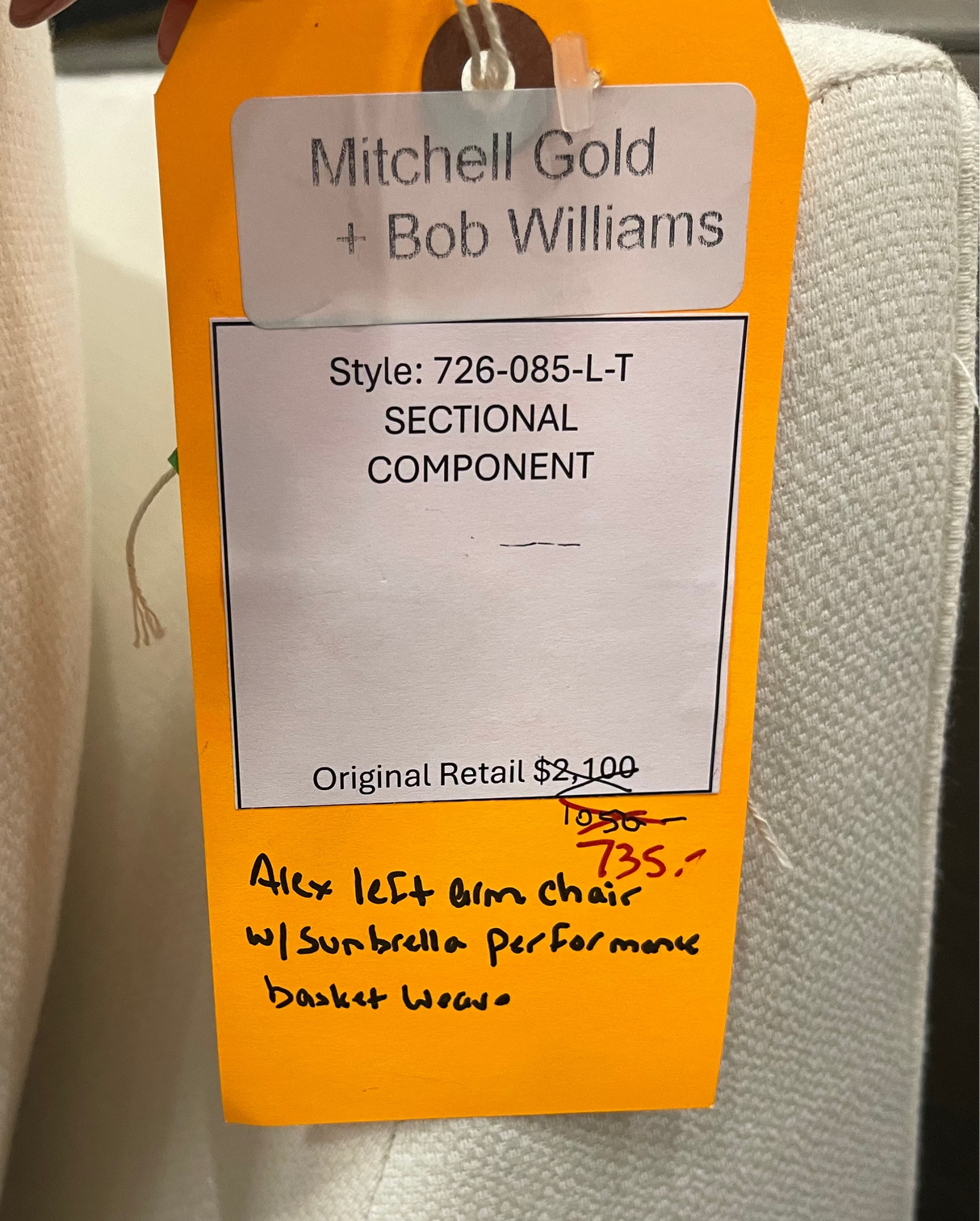 Mitchell Gold + Bob Williams Alex Left Armchair with Sunbrella Performance Basket Weave