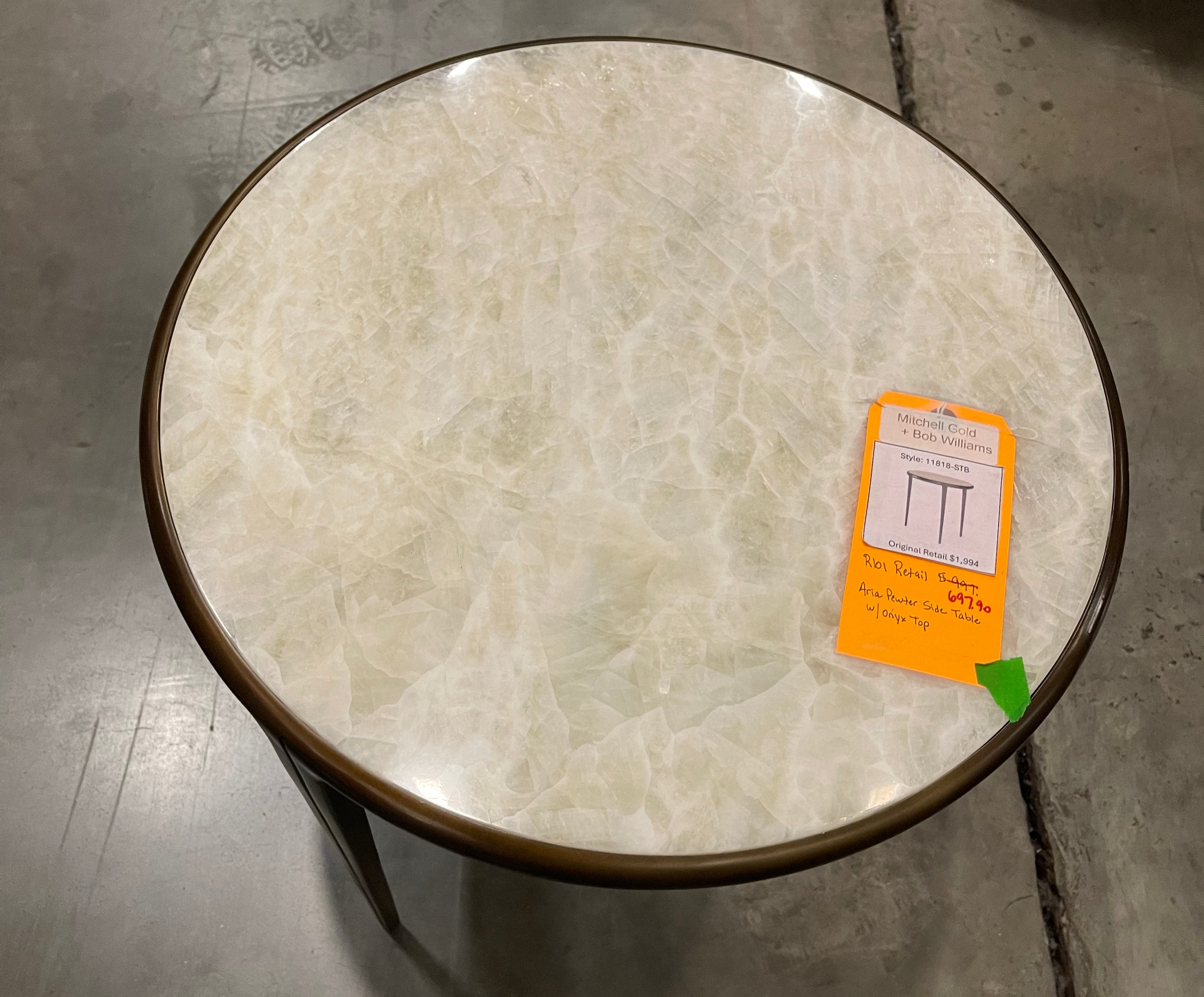 Mitchell Gold + Bob Williams Aria Pewter Side Table with Onyx Top